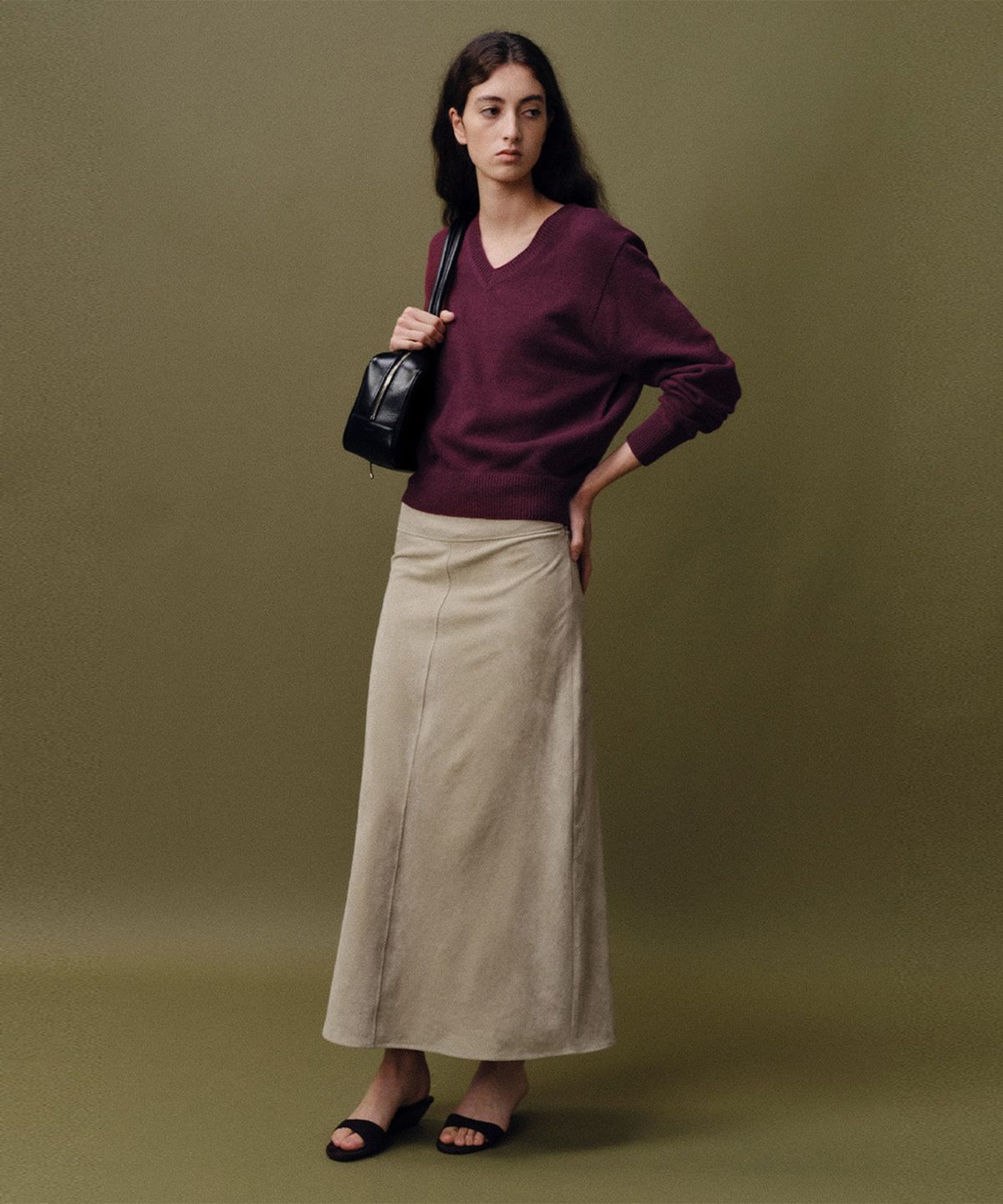 베이오드(BAIE OUD) Wholegarment merino V knit_burgundy