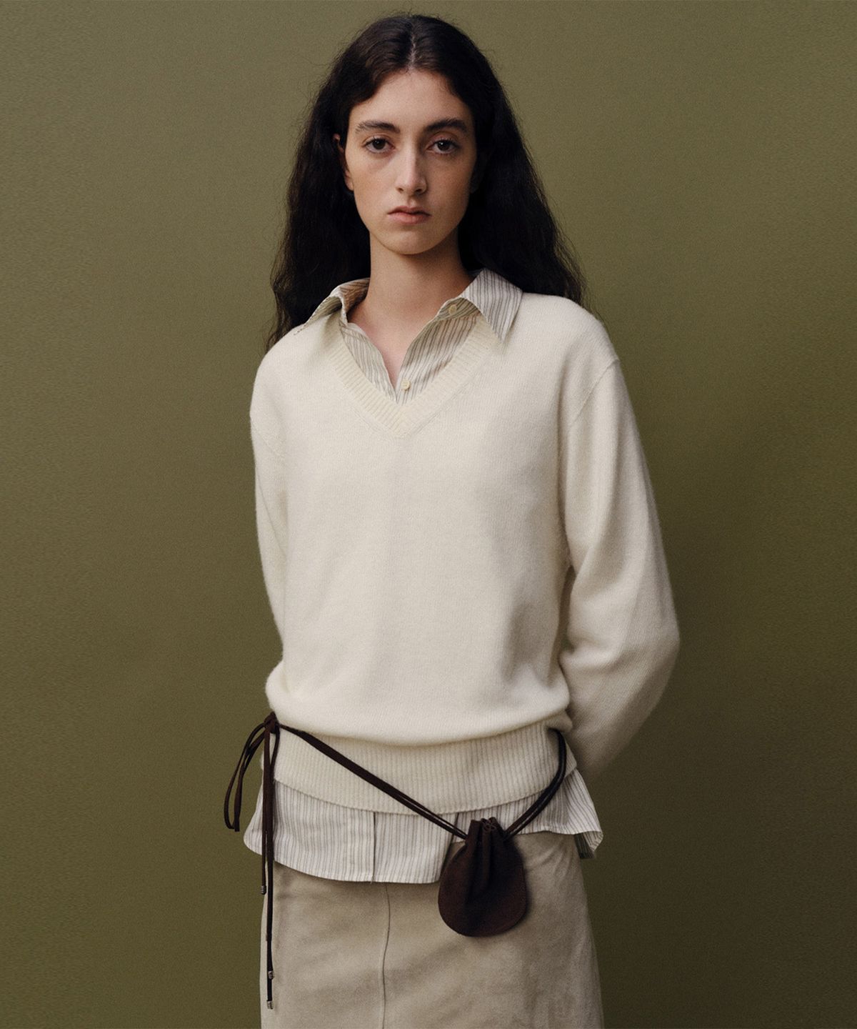 베이오드(BAIE OUD) Wholegarment merino V knit_ivory