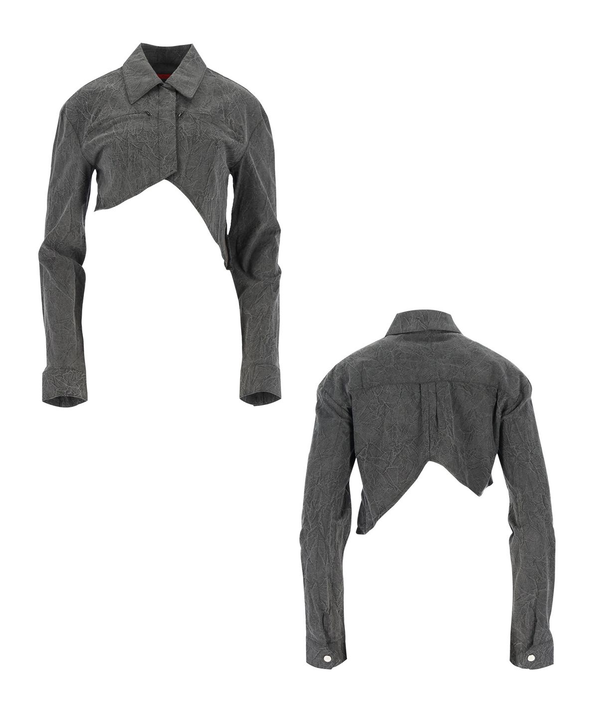 레큘리(RECULER) Wrinkle R-crop shirts Charcoal