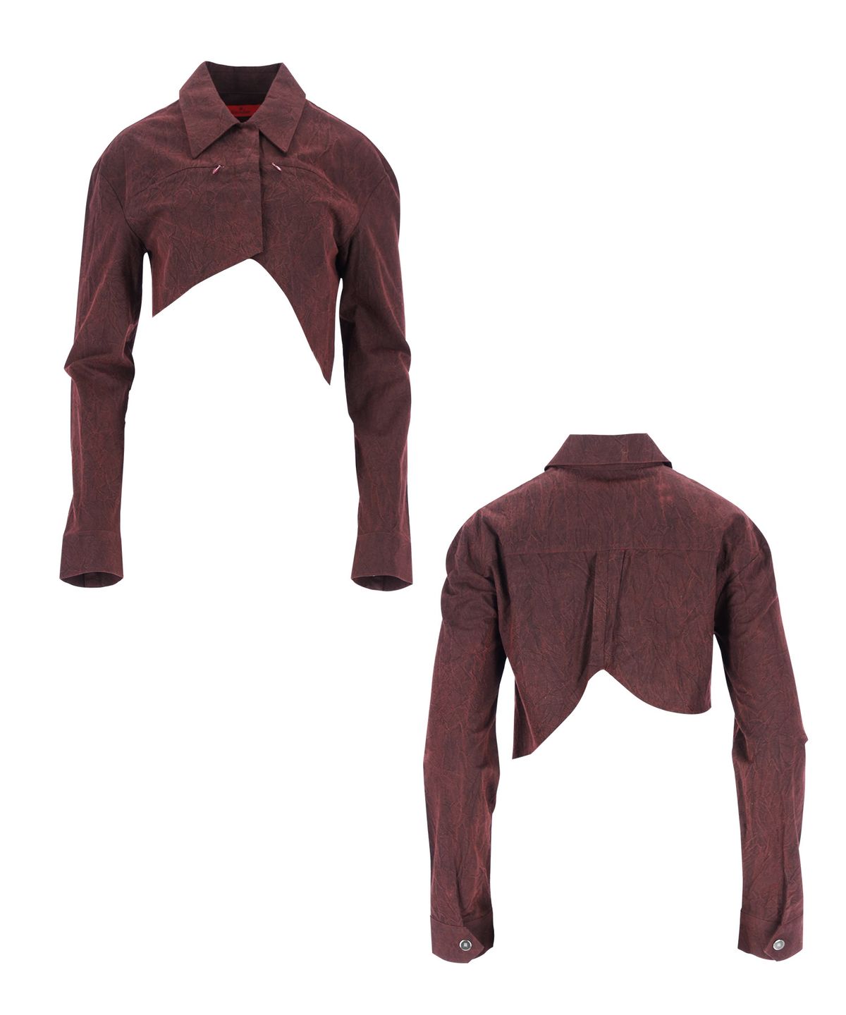 레큘리(RECULER) Wrinkle R-crop shirts Burgundy