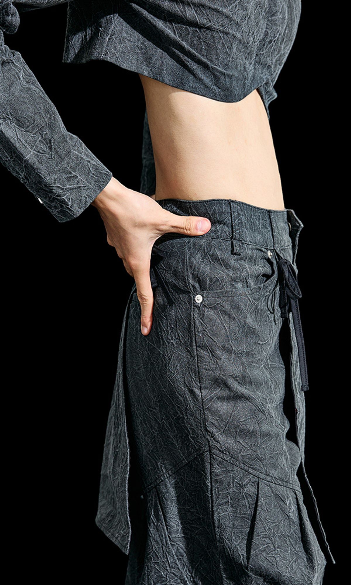 레큘리(RECULER) Wrinkle Skirt pants Charcoal