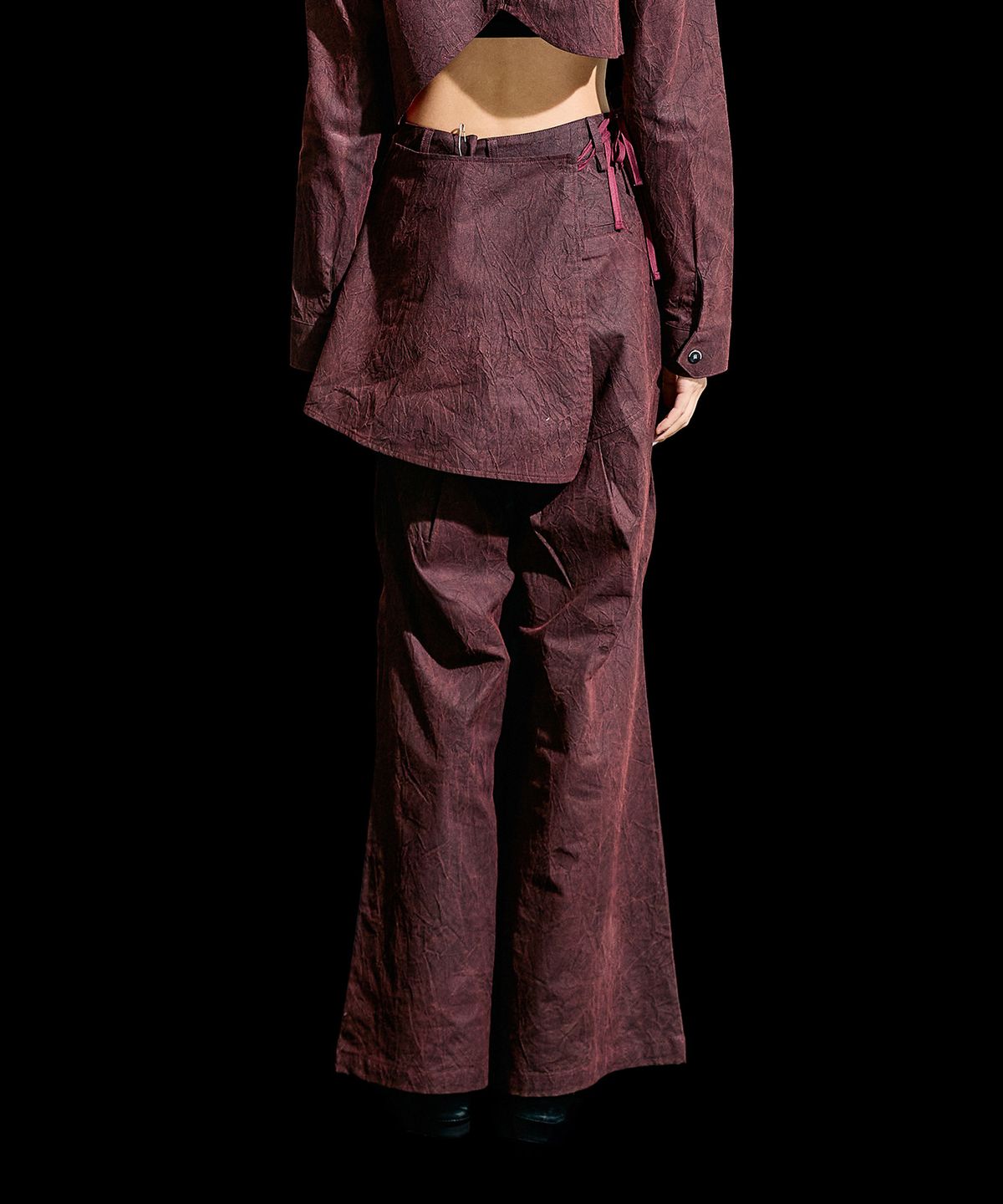 레큘리(RECULER) Wrinkle Skirt pants Burgundy