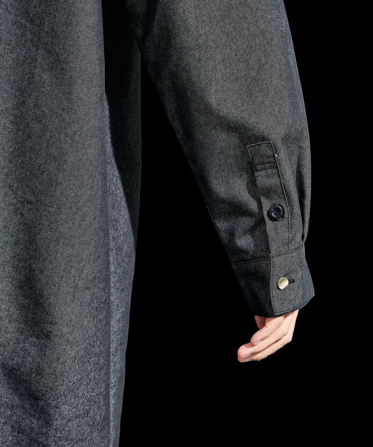 레큘리(RECULER) Draping Basic long Shirts  Like denim  Black
