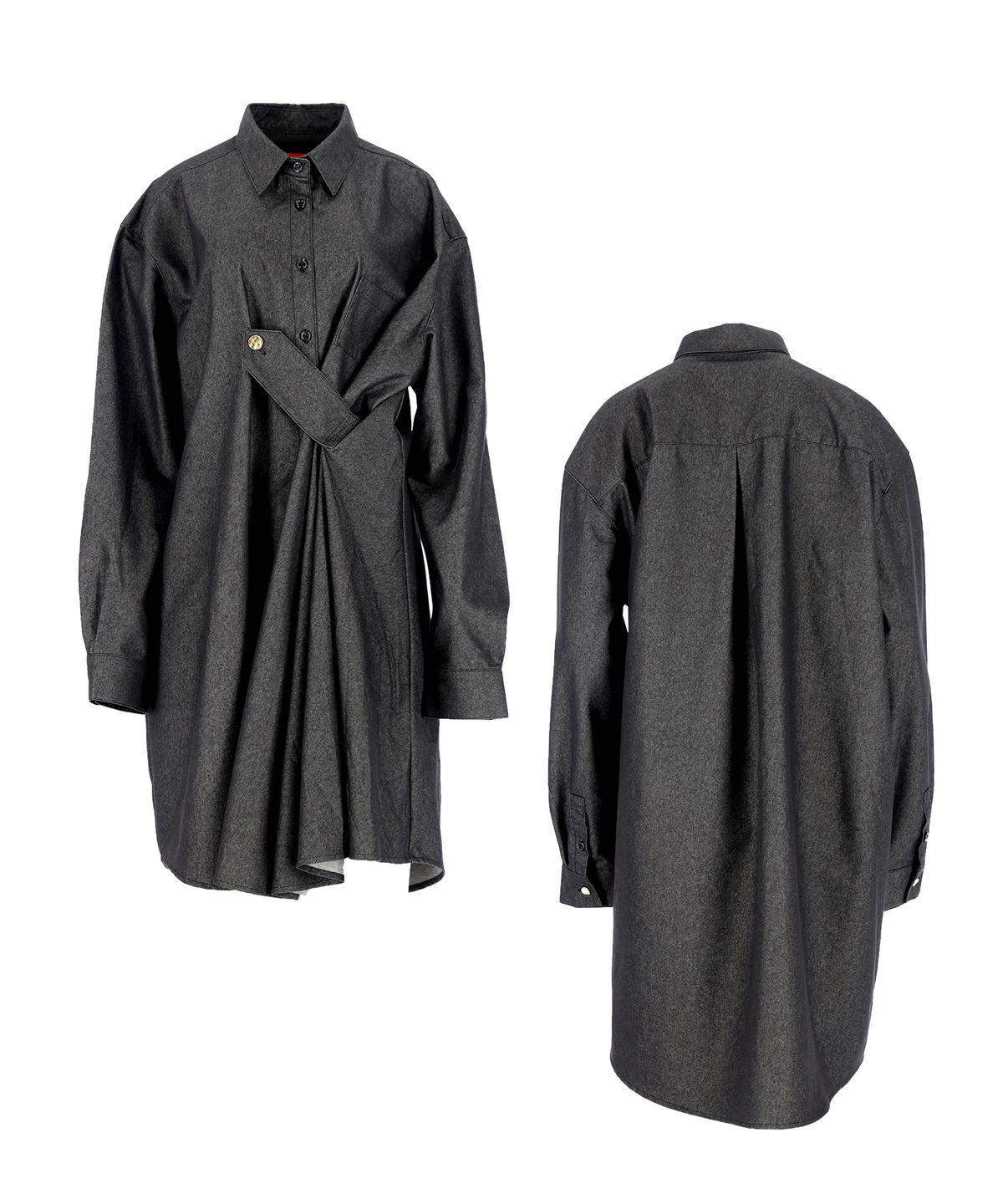레큘리(RECULER) Draping Basic long Shirts  Like denim  Black