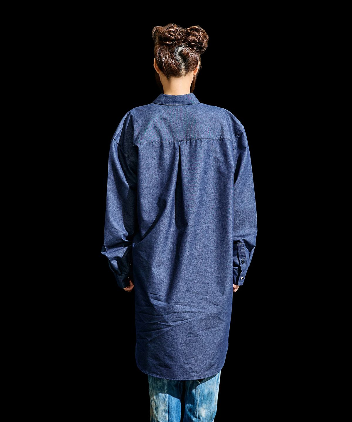 레큘리(RECULER) Draping Basic long Shirts  Like denim  Deep Blue
