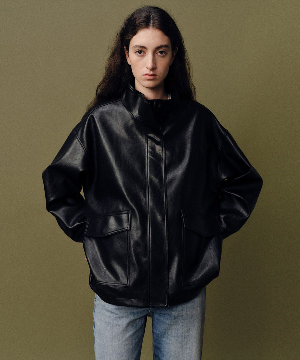 베이오드(BAIE OUD) High neck faux leather jacket_black
