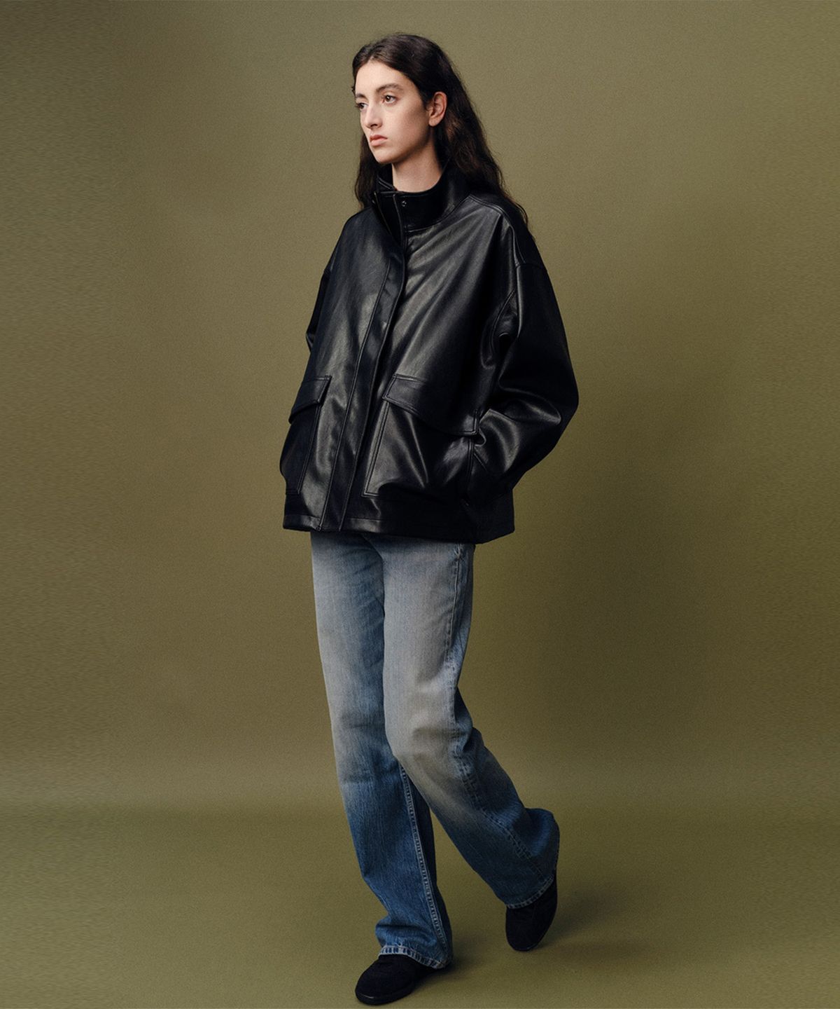 베이오드(BAIE OUD) High neck faux leather jacket_black