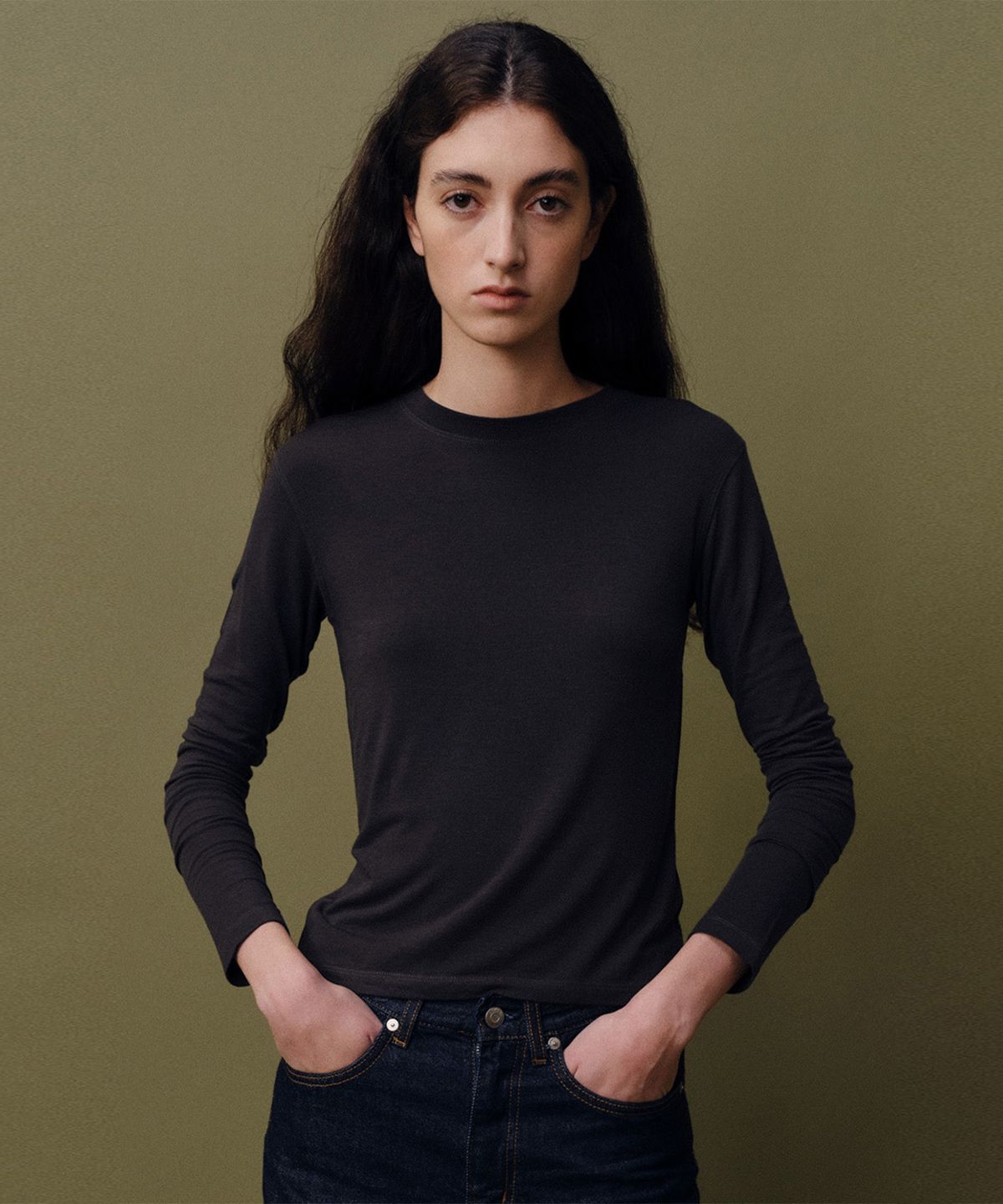 베이오드(BAIE OUD) Basic wool round T-shirt_charcoal