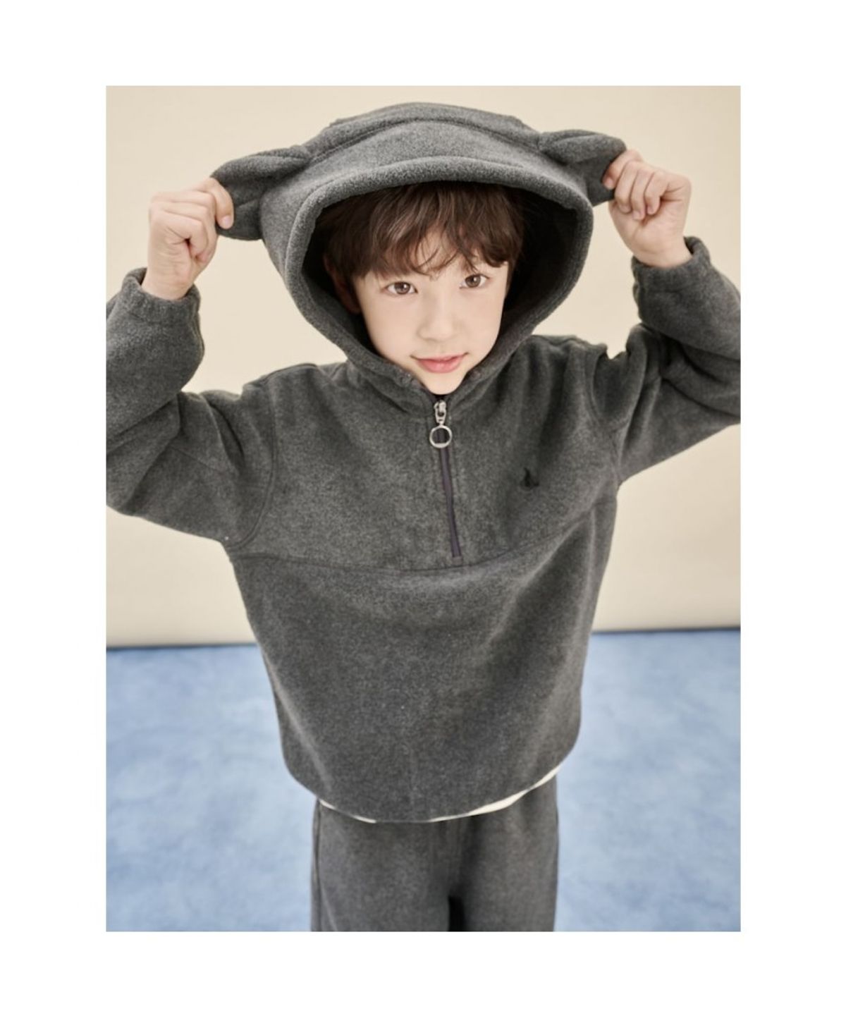 빈폴 키즈(BEANPOLE KIDS) 플리스 곰돌이 긴소매 반집업 & 긴바지 2PCS 상하 세트  애쉬 (BI5X41U014)
