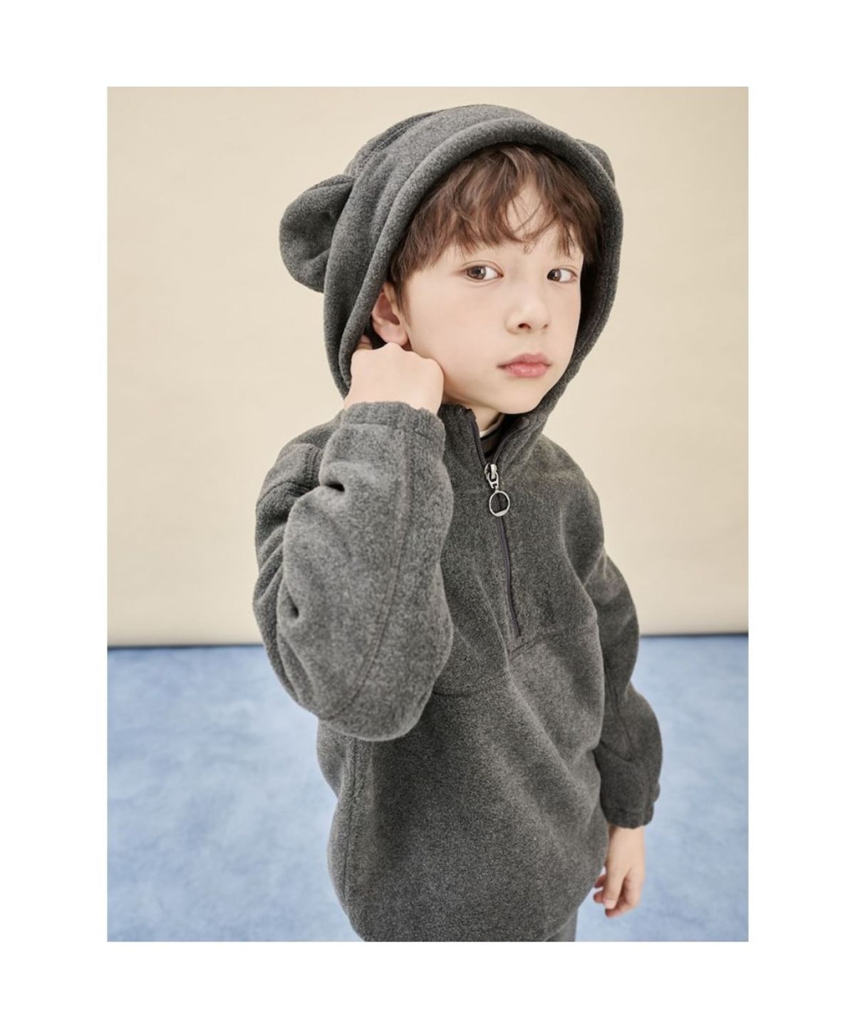 빈폴 키즈(BEANPOLE KIDS) 플리스 곰돌이 긴소매 반집업 & 긴바지 2PCS 상하 세트  애쉬 (BI5X41U014)