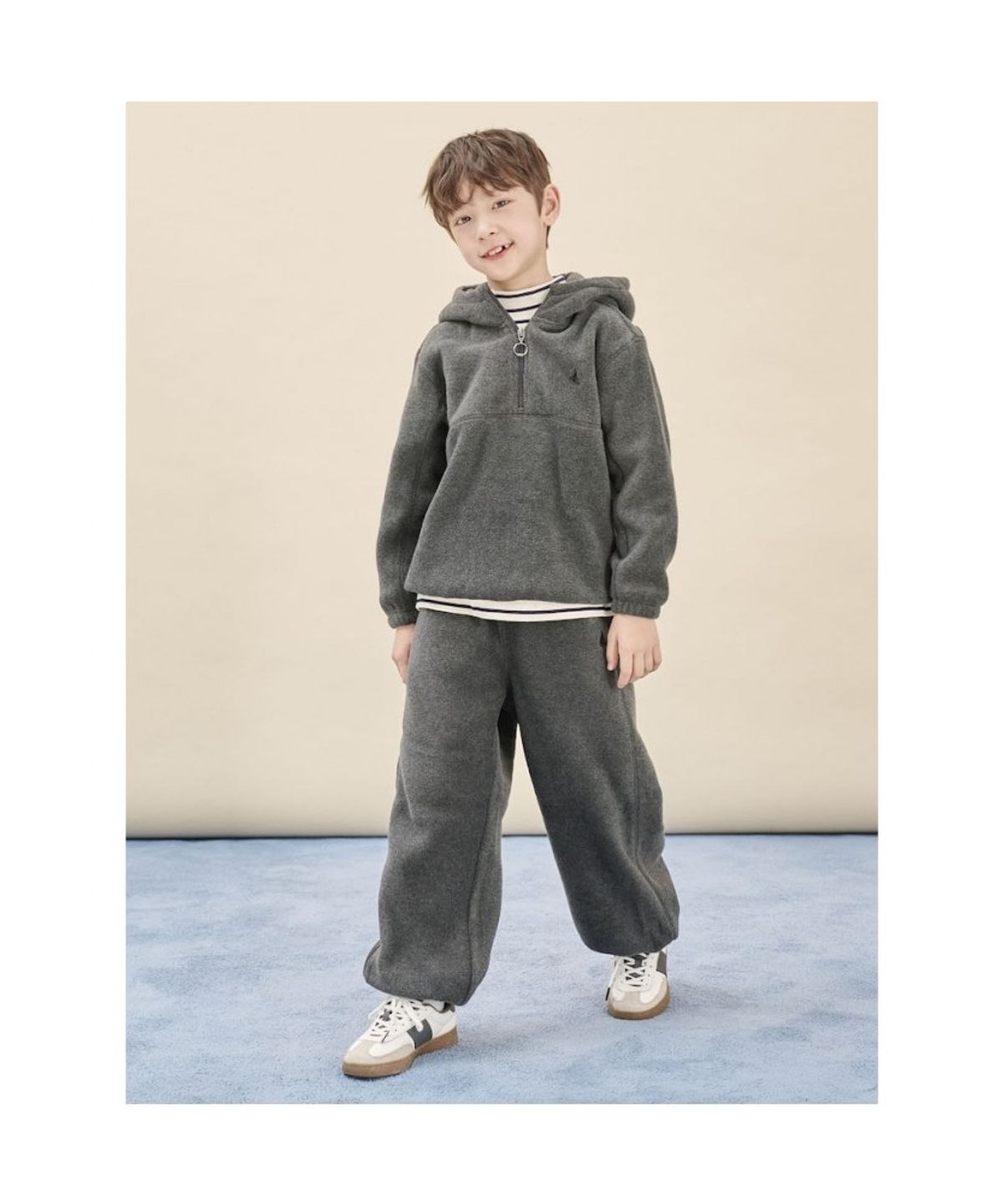 빈폴 키즈(BEANPOLE KIDS) 플리스 곰돌이 긴소매 반집업 & 긴바지 2PCS 상하 세트  애쉬 (BI5X41U014)