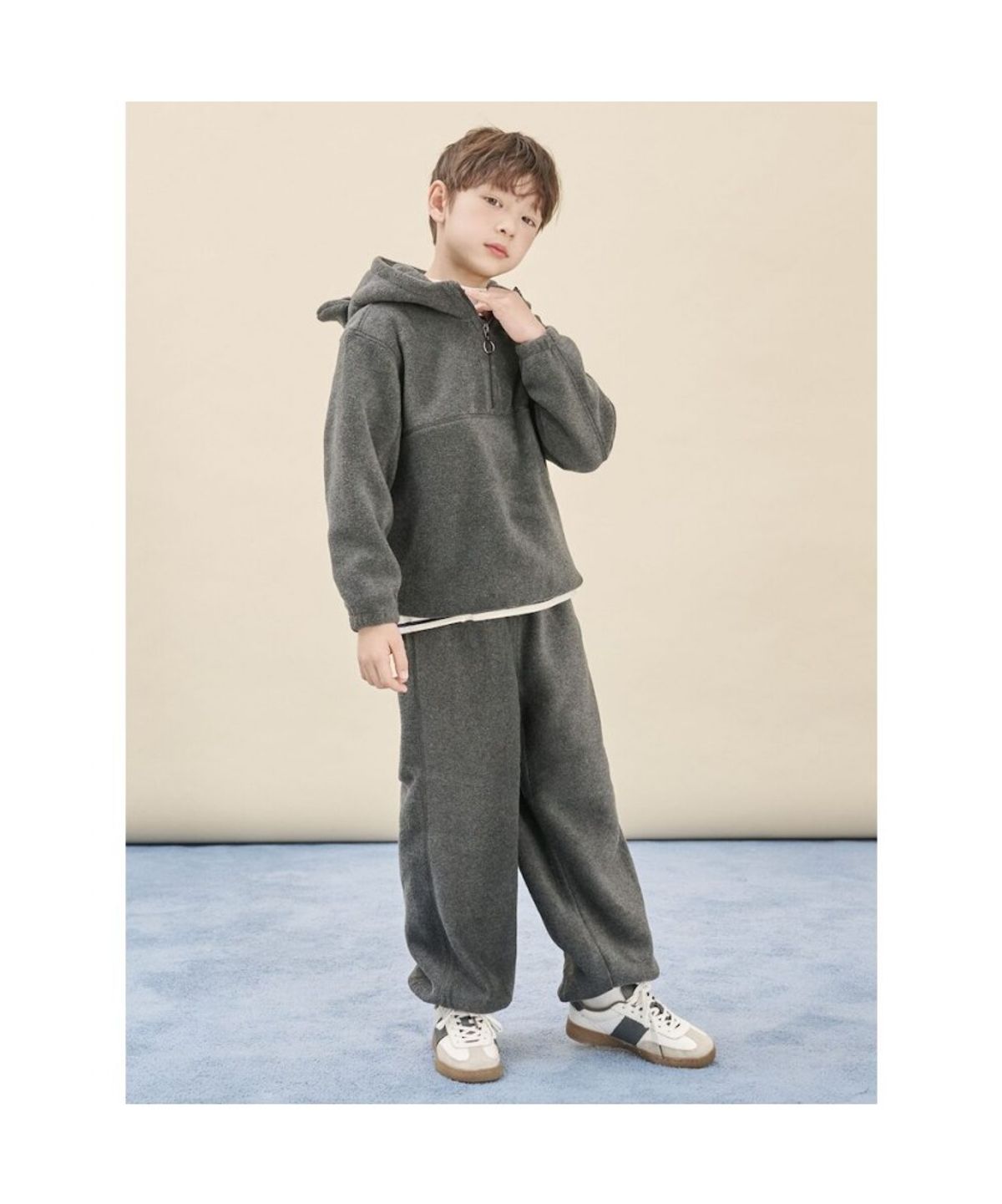 빈폴 키즈(BEANPOLE KIDS) 플리스 곰돌이 긴소매 반집업 & 긴바지 2PCS 상하 세트  애쉬 (BI5X41U014)