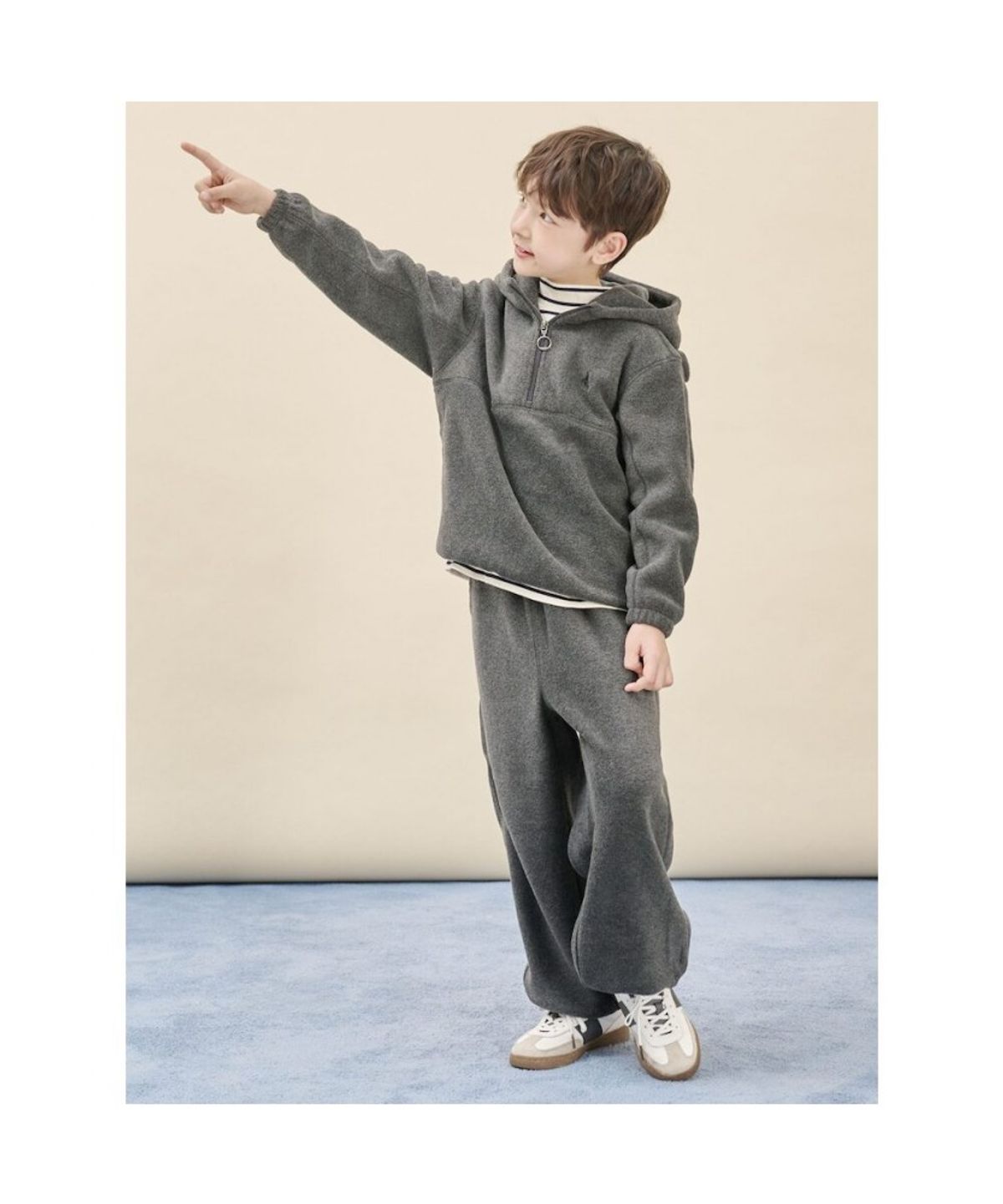 빈폴 키즈(BEANPOLE KIDS) 플리스 곰돌이 긴소매 반집업 & 긴바지 2PCS 상하 세트  애쉬 (BI5X41U014)