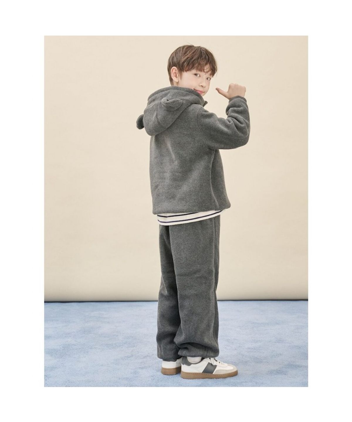 빈폴 키즈(BEANPOLE KIDS) 플리스 곰돌이 긴소매 반집업 & 긴바지 2PCS 상하 세트  애쉬 (BI5X41U014)