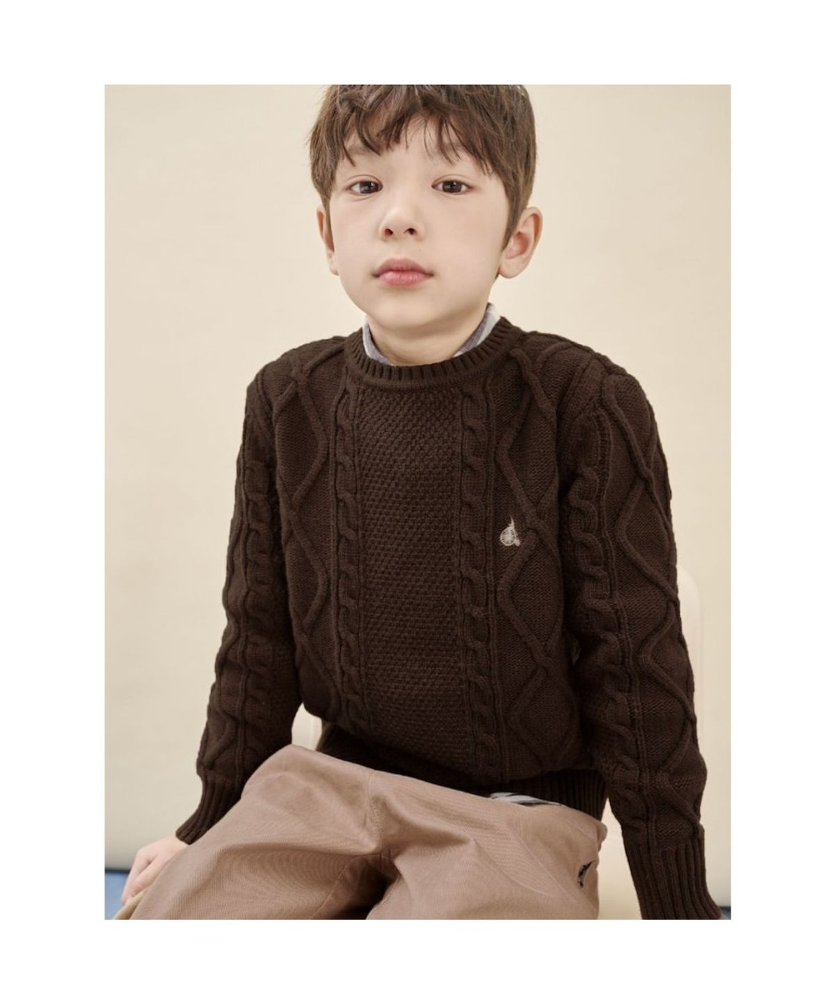 빈폴 키즈(BEANPOLE KIDS) [Essential] 울혼방 아란 풀오버 니트  브라운 (BI5X51UE1D)