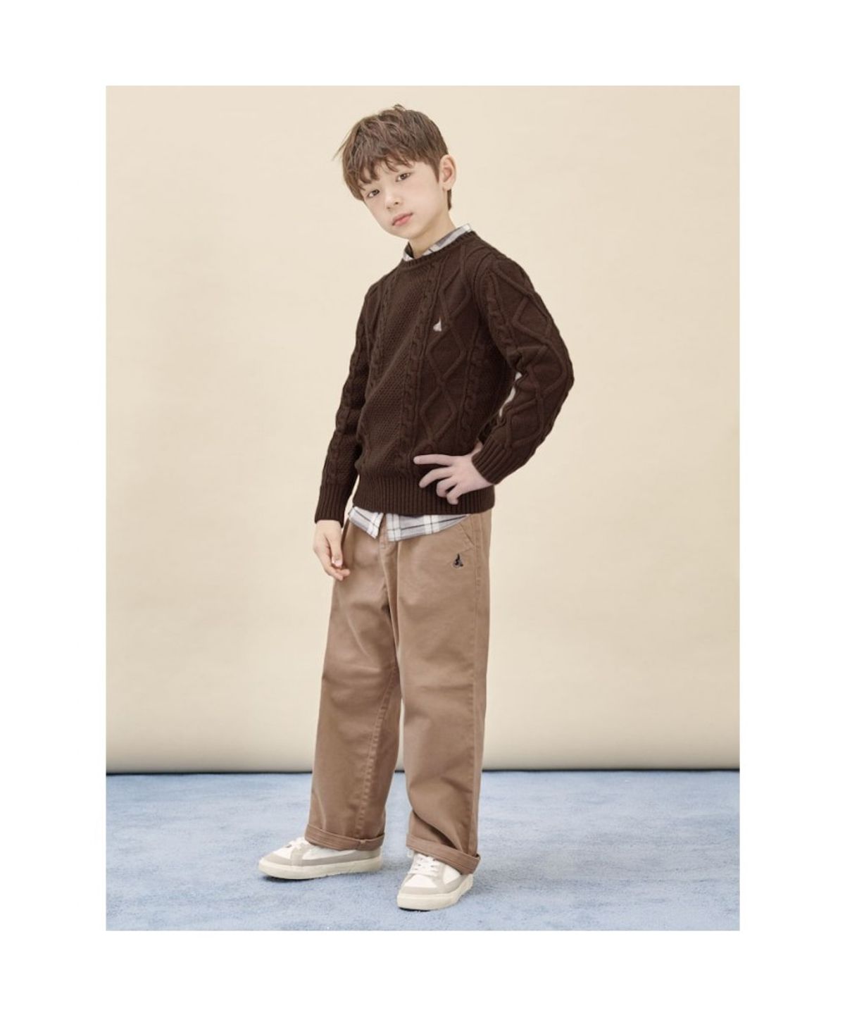 빈폴 키즈(BEANPOLE KIDS) [Essential] 울혼방 아란 풀오버 니트  브라운 (BI5X51UE1D)
