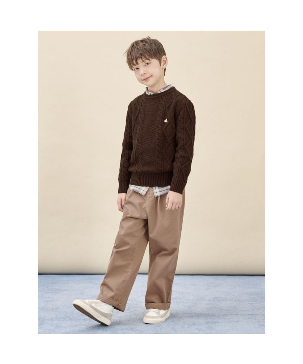 빈폴 키즈(BEANPOLE KIDS) [Essential] 울혼방 아란 풀오버 니트  브라운 (BI5X51UE1D)