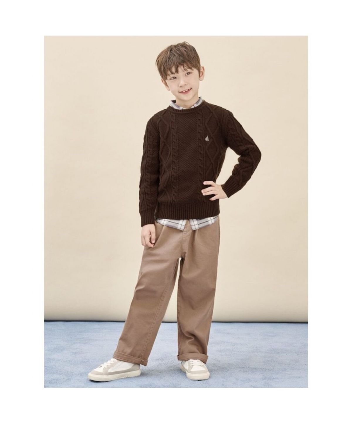 빈폴 키즈(BEANPOLE KIDS) [Essential] 울혼방 아란 풀오버 니트  브라운 (BI5X51UE1D)