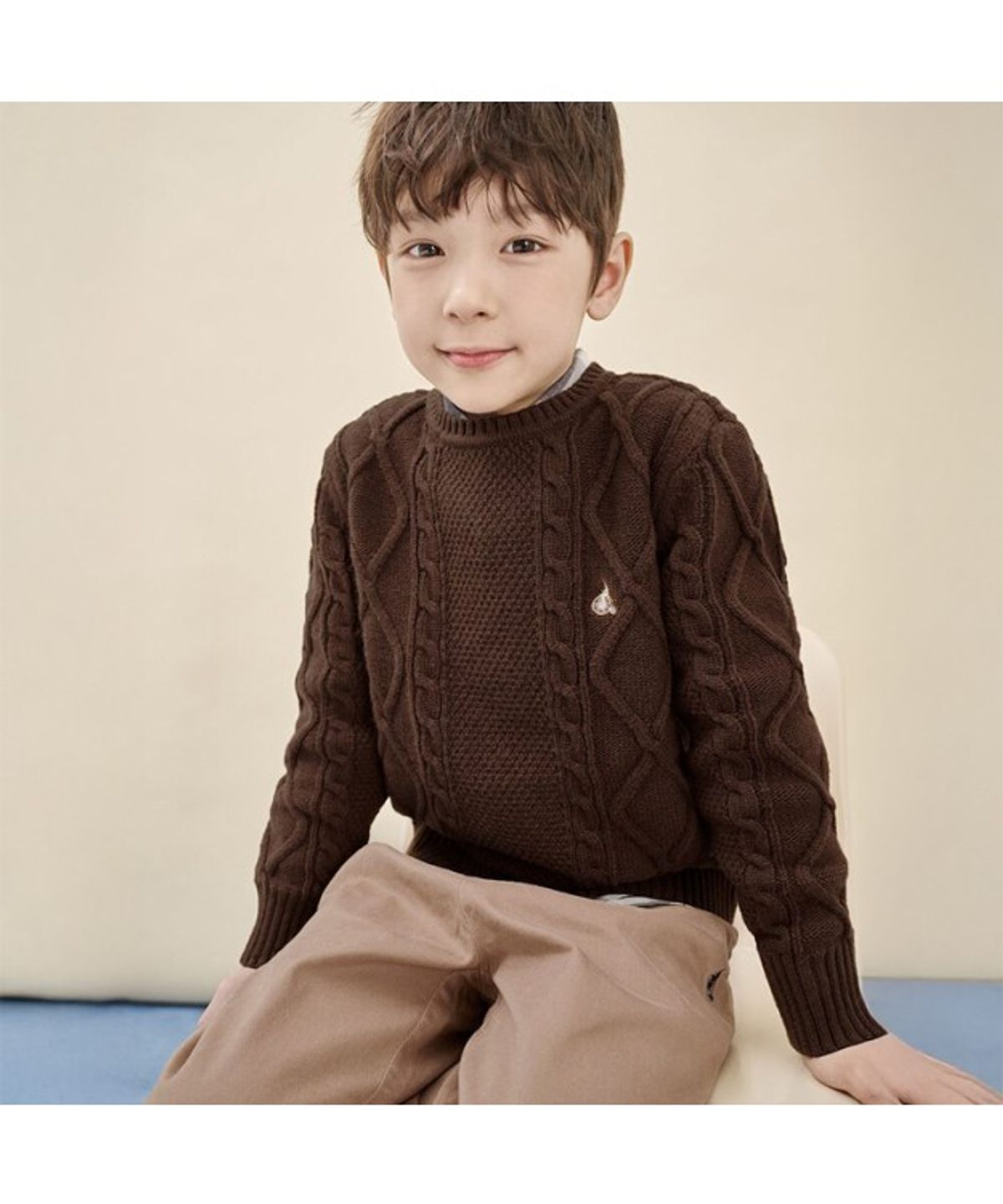 빈폴 키즈(BEANPOLE KIDS) [Essential] 울혼방 아란 풀오버 니트  브라운 (BI5X51UE1D)