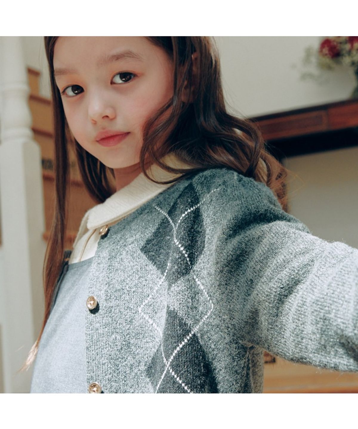 빈폴 키즈(BEANPOLE KIDS) 여아 아가일 카디건  애쉬 (BI5X5AG014)