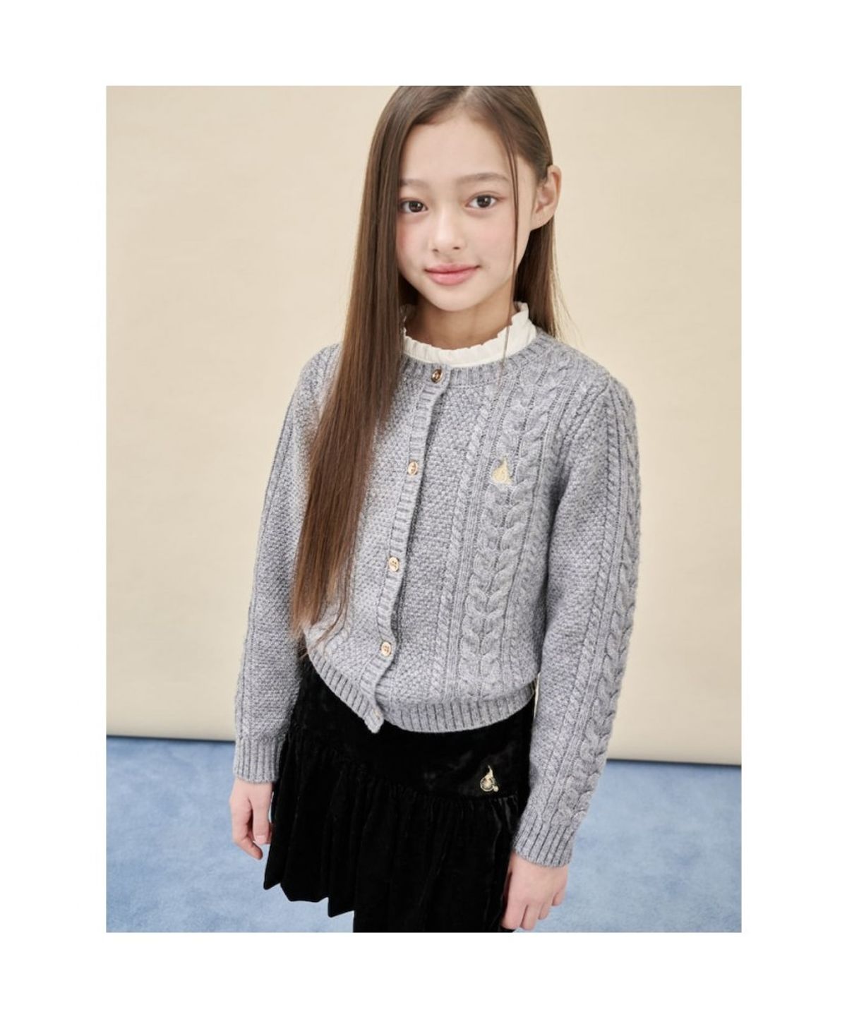 빈폴 키즈(BEANPOLE KIDS) [Essential] 여아 울혼방 케이블 카디건  그레이 (BI5X5AGE13)