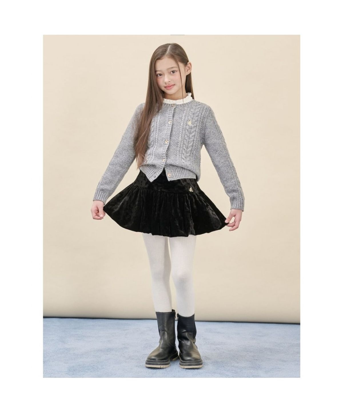 빈폴 키즈(BEANPOLE KIDS) [Essential] 여아 울혼방 케이블 카디건  그레이 (BI5X5AGE13)