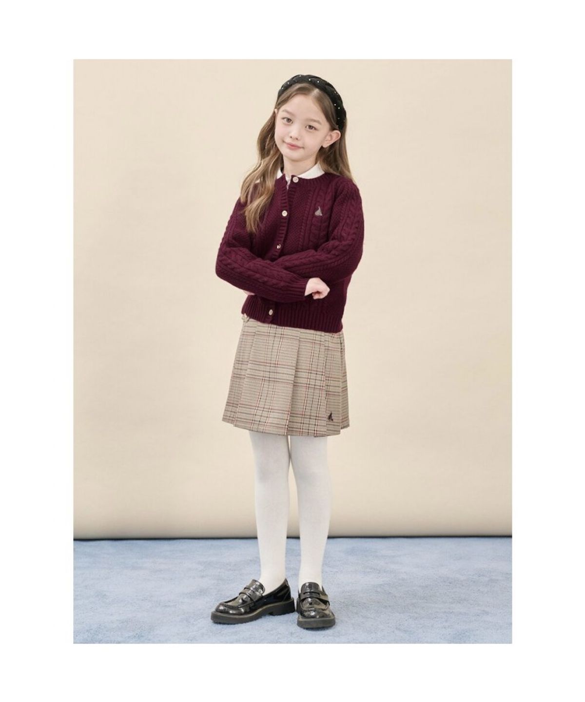 빈폴 키즈(BEANPOLE KIDS) [Essential] 여아 울혼방 케이블 카디건  와인 (BI5X5AGE1Z)