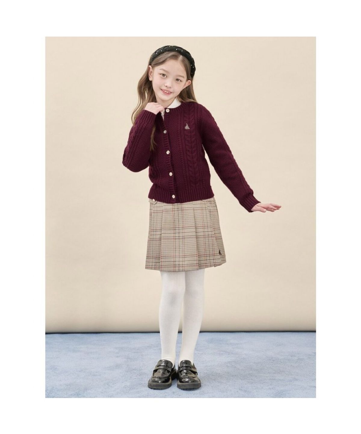 빈폴 키즈(BEANPOLE KIDS) [Essential] 여아 울혼방 케이블 카디건  와인 (BI5X5AGE1Z)