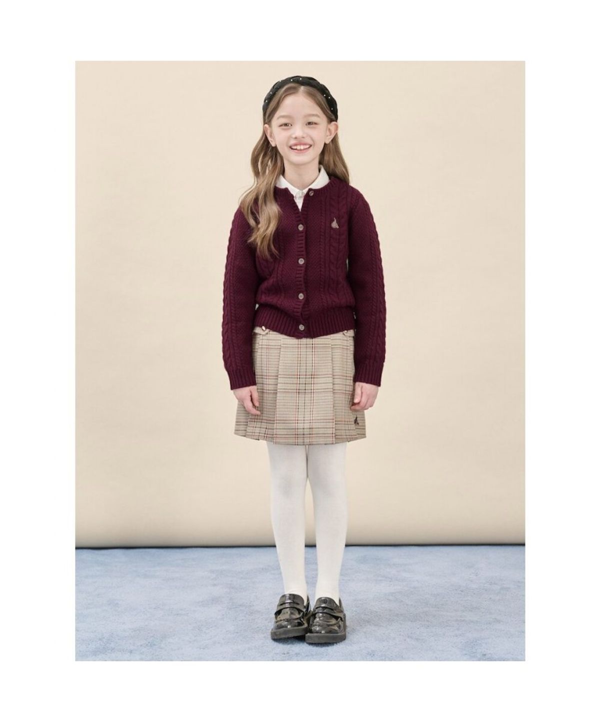 빈폴 키즈(BEANPOLE KIDS) [Essential] 여아 울혼방 케이블 카디건  와인 (BI5X5AGE1Z)