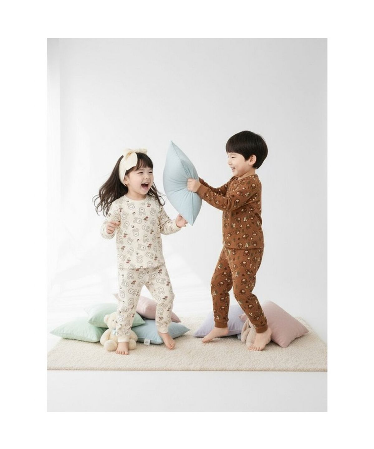 빈폴 키즈(BEANPOLE KIDS) 곰돌이 폴키 실내복 2PCS 상하 세트  브릭 (BI5X41U07C)