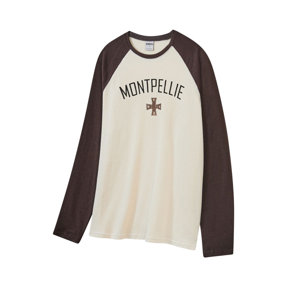 아모우(AMOU) Montpellie Waffle Reglan Long sleeve BROWN