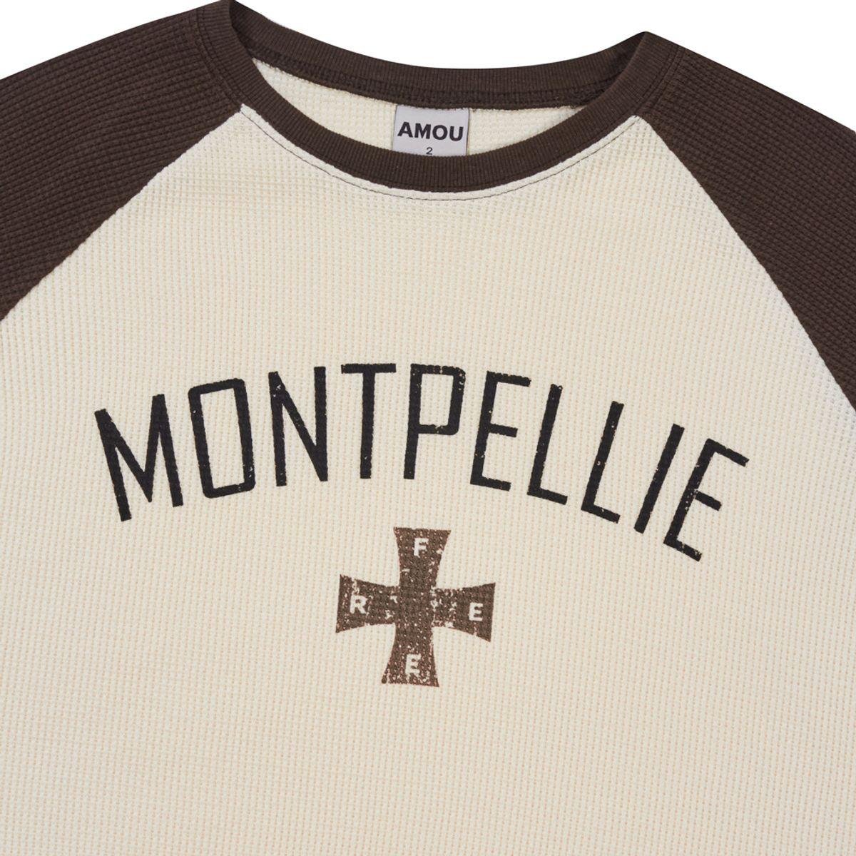 아모우(AMOU) Montpellie Waffle Reglan Long sleeve BROWN