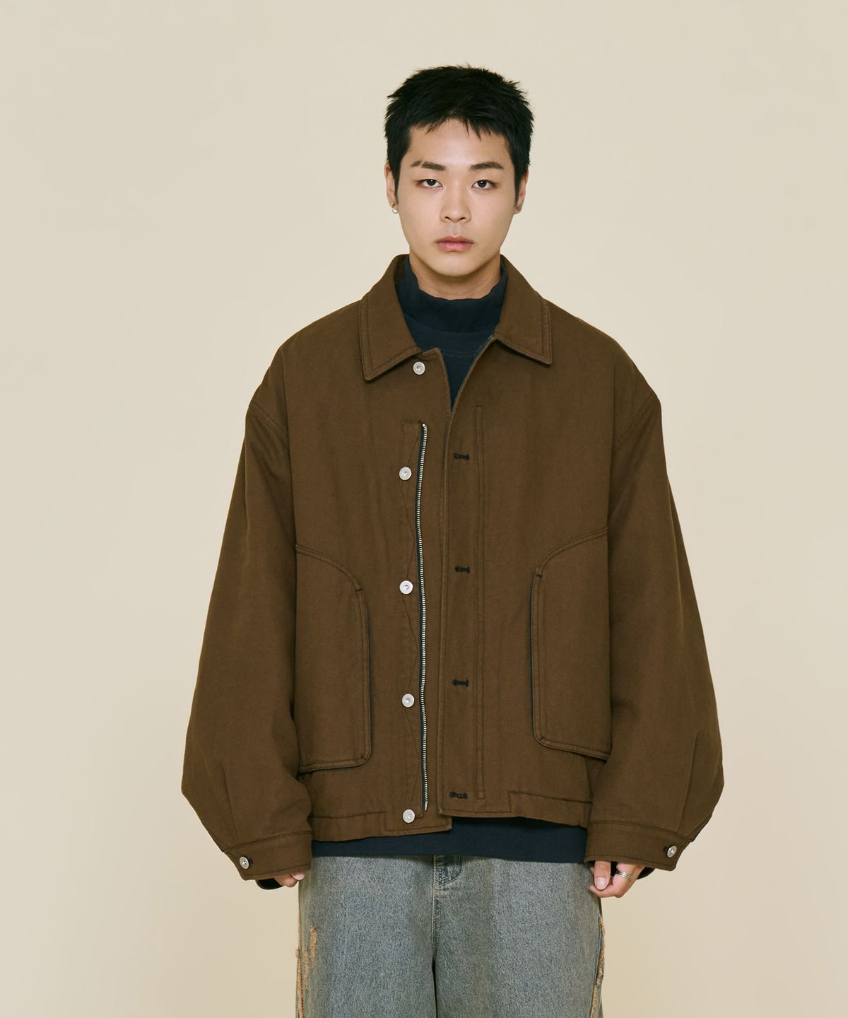 논타입(NONTYPE) CANVAS COACH BOMBER (BROWN)