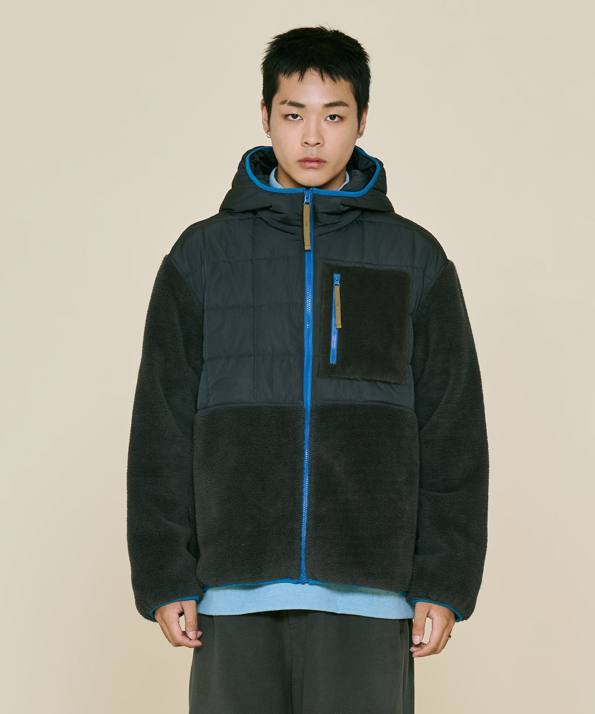 논타입(NONTYPE) QUILTED FLEECE BOMBER (BLACK)
