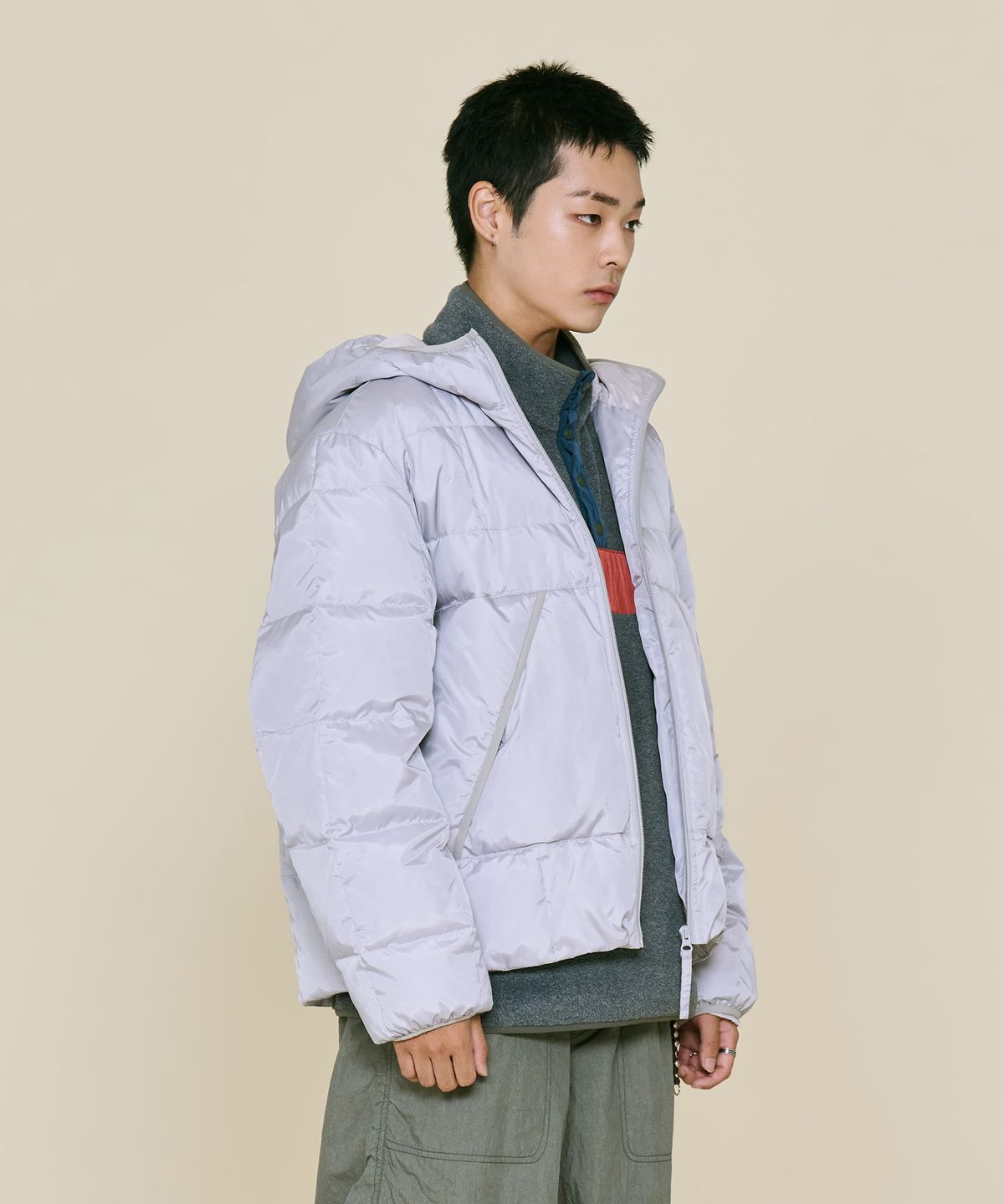 논타입(NONTYPE) BLOCK SHELL DOWN JUMPER (GREY)