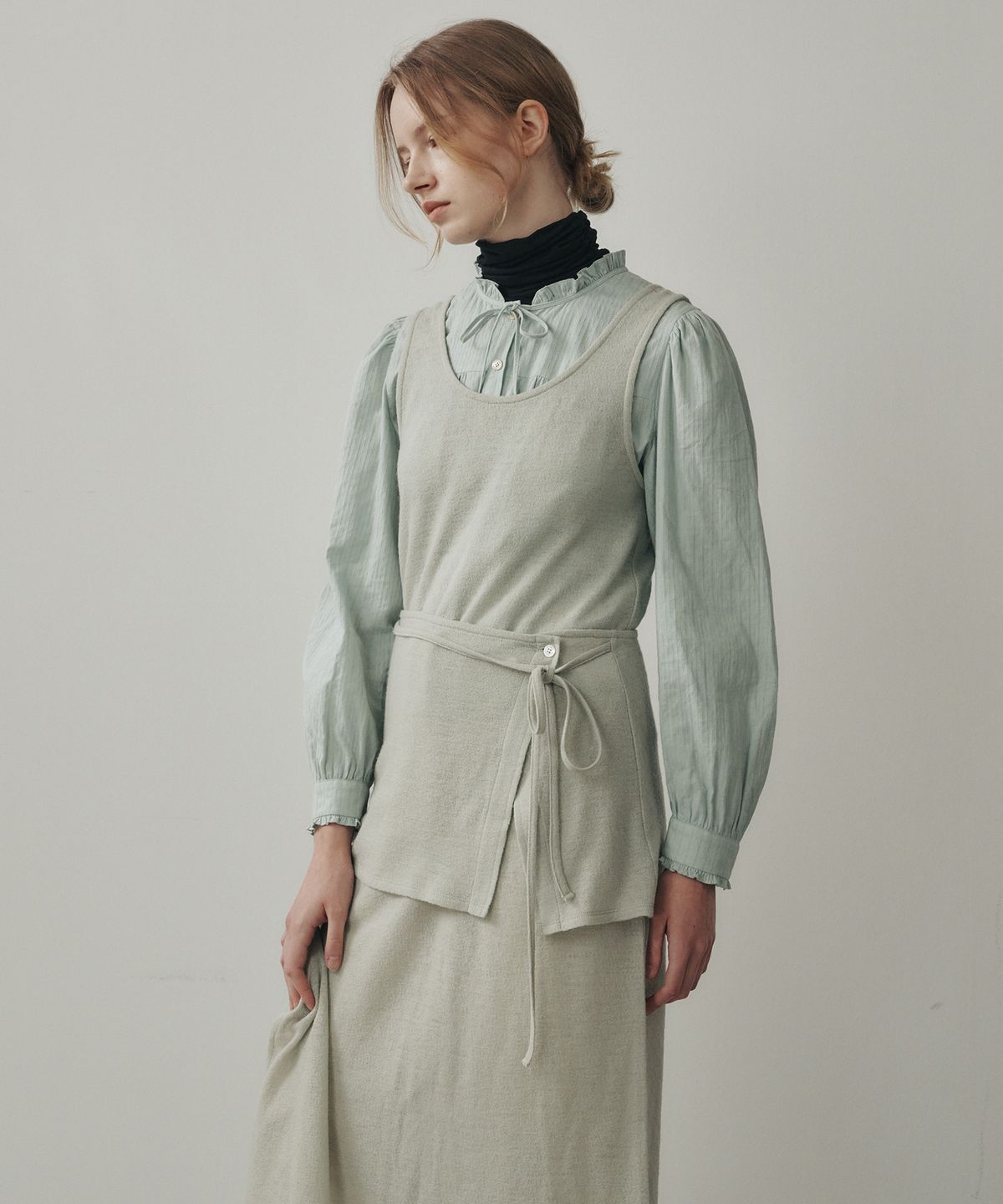 르메메(LEMEME) Rube Layered Wool One-Piece SageGreen