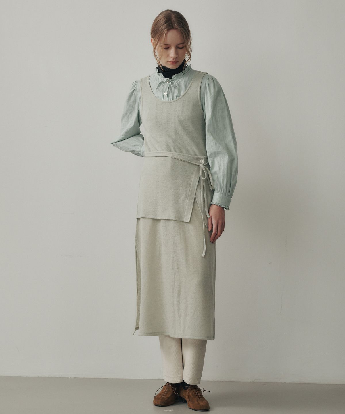 르메메(LEMEME) Rube Layered Wool One-Piece SageGreen