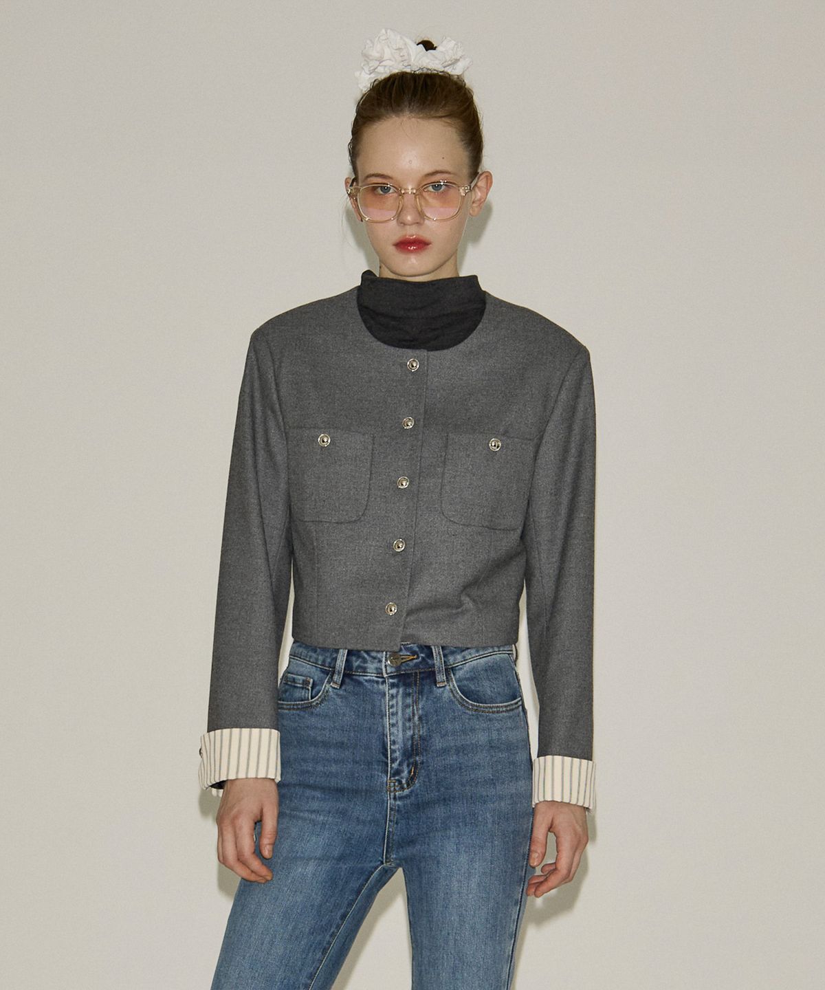 살롱 드 욘(SALON DE YOHN) Cuffs Crop Jacket_ Gray