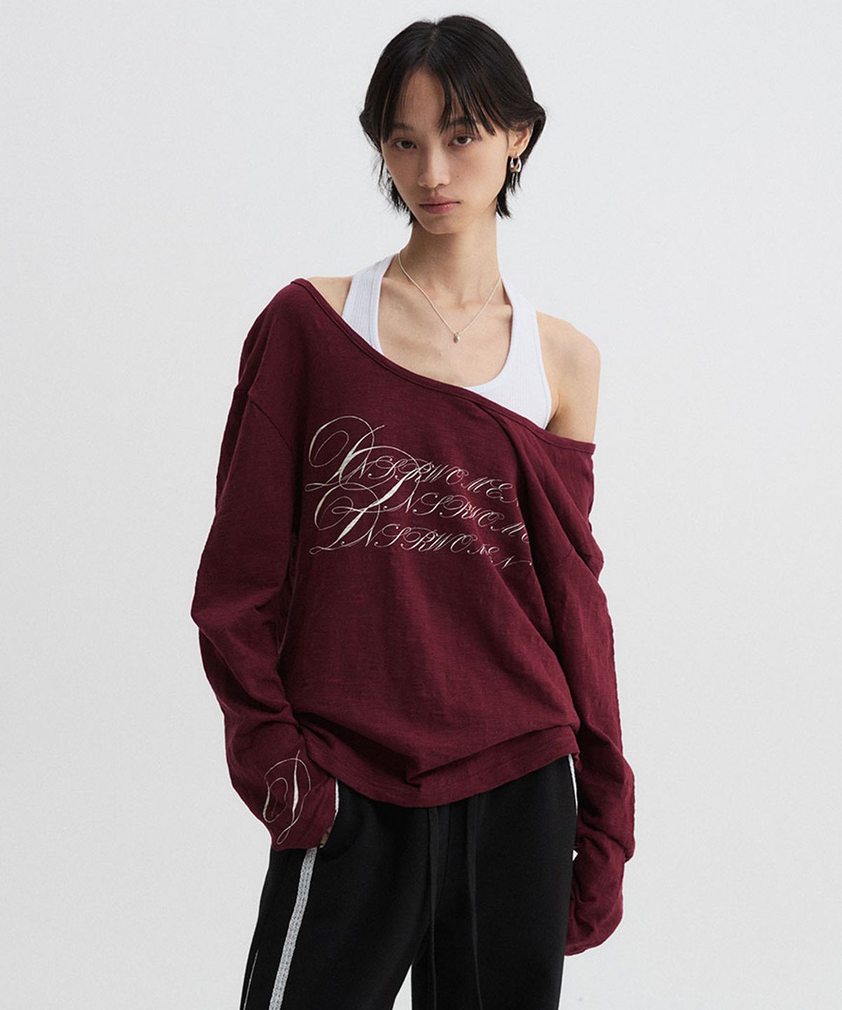 디앤에스알 우먼(DNSR WOMEN) 루즈핏 셔링 롱슬리브 버건디