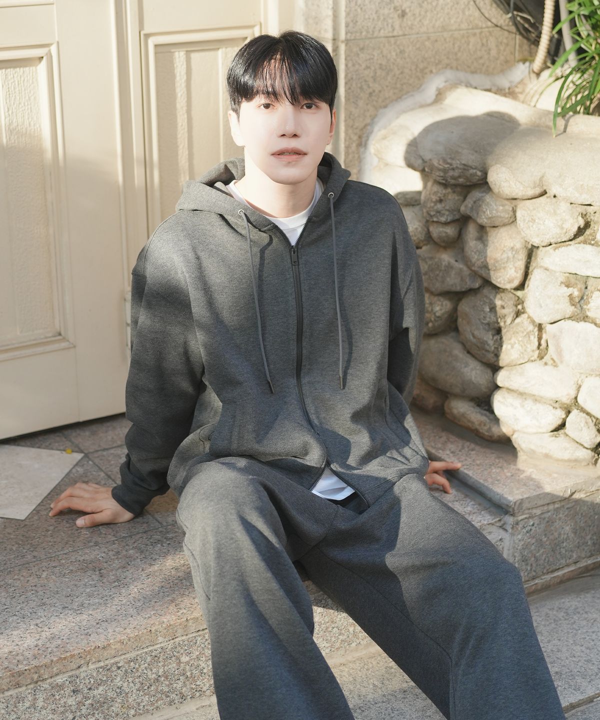 애드호크(ADHOC) 남성 기모 원턱 와이드 팬츠 (CH-GREY) (HBALP49)