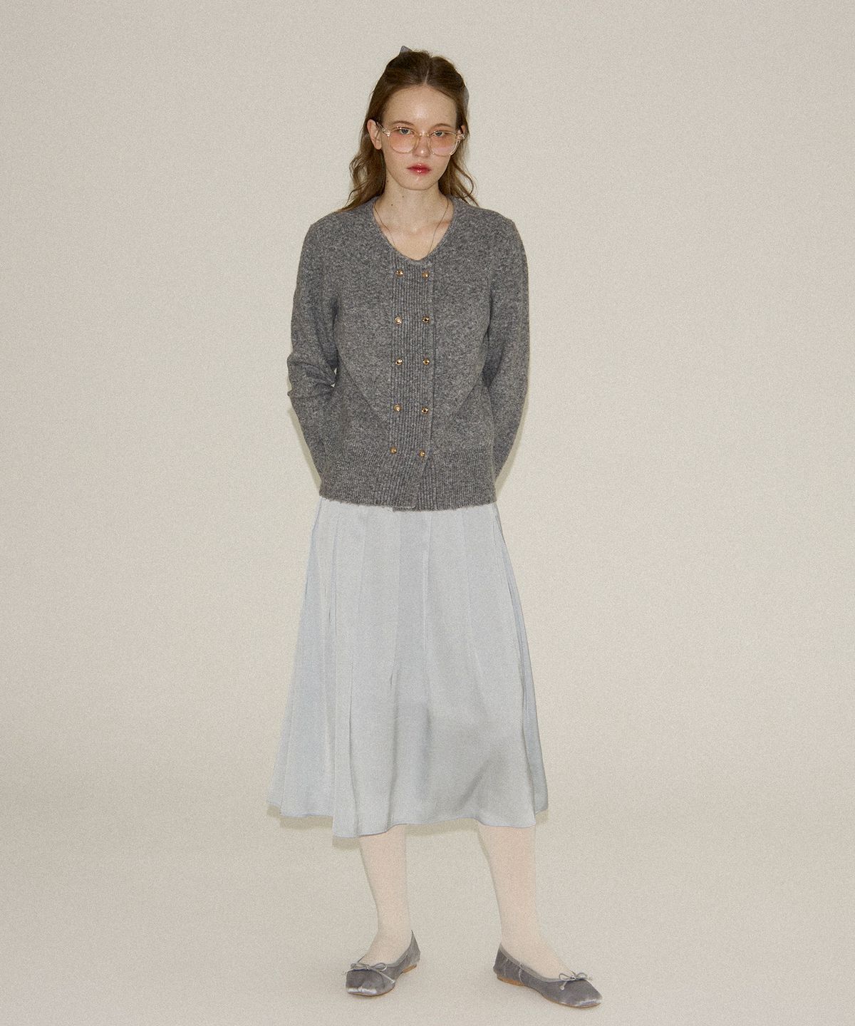 살롱 드 욘(SALON DE YOHN) Camille Double Button Cardigan_ Gray