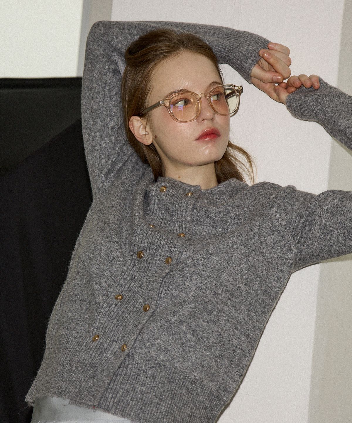 살롱 드 욘(SALON DE YOHN) Camille Double Button Cardigan_ Gray
