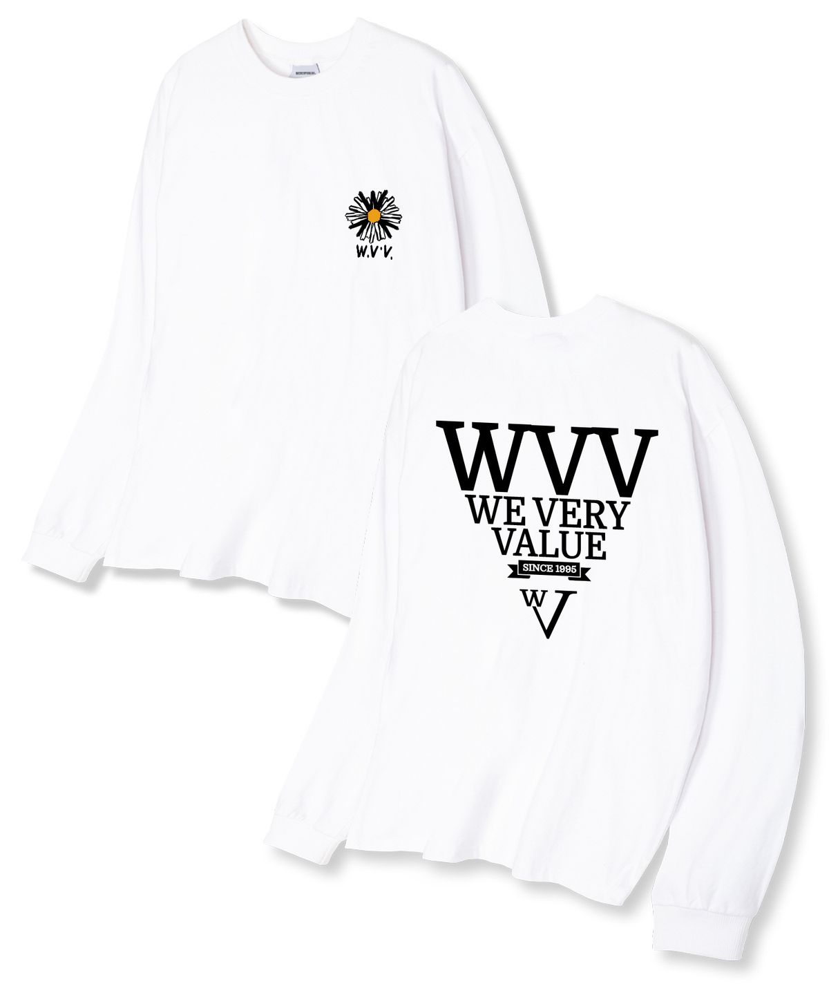 위베리벨류(WEVERYVALUE) WVV제이 오버핏 16수 긴팔티셔츠 화이트 (소매시보리선택)
