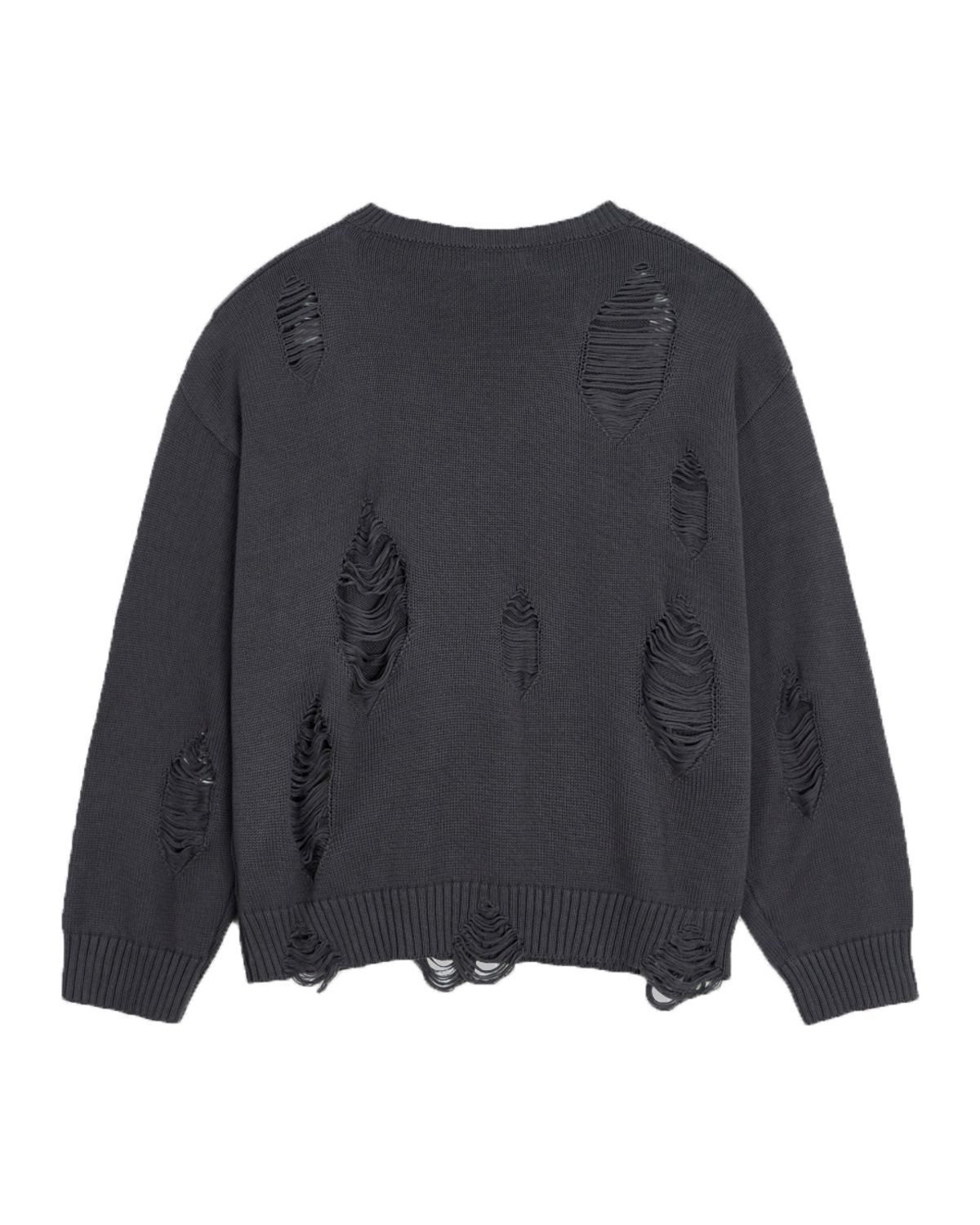 덤(THUMB) DESTROYED KNIT SWEATER (CHACOAL)/(BLACK)