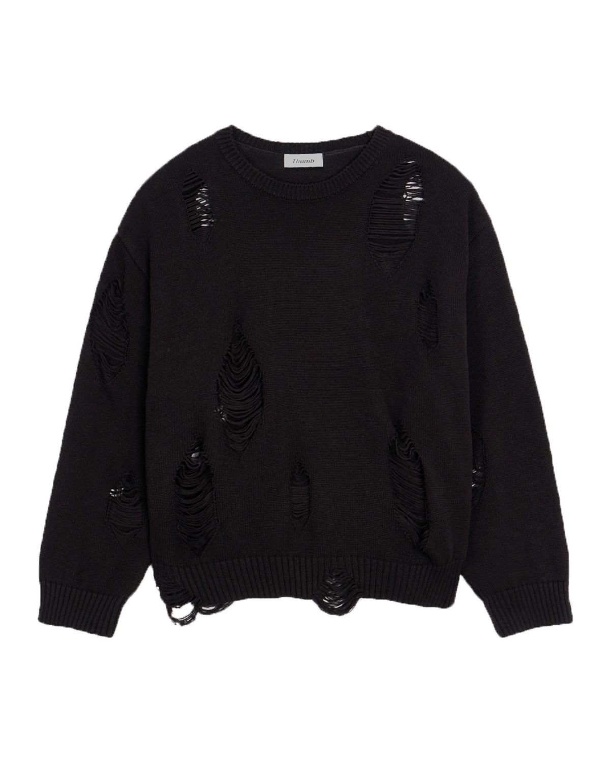 덤(THUMB) DESTROYED KNIT SWEATER (CHACOAL)/(BLACK)