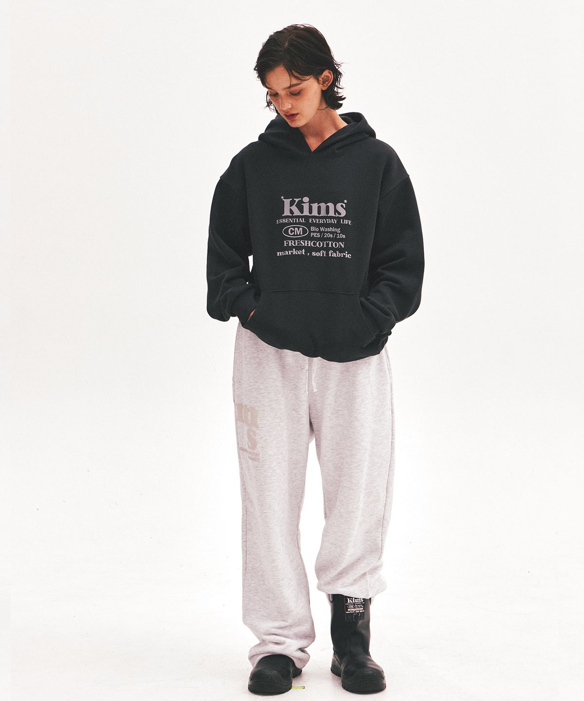 킴스 프레시 코튼 마켓(KIMS FRESH COTTON MARKET) (Unisex) Everyday Bam Logo Hoodie Charcoal