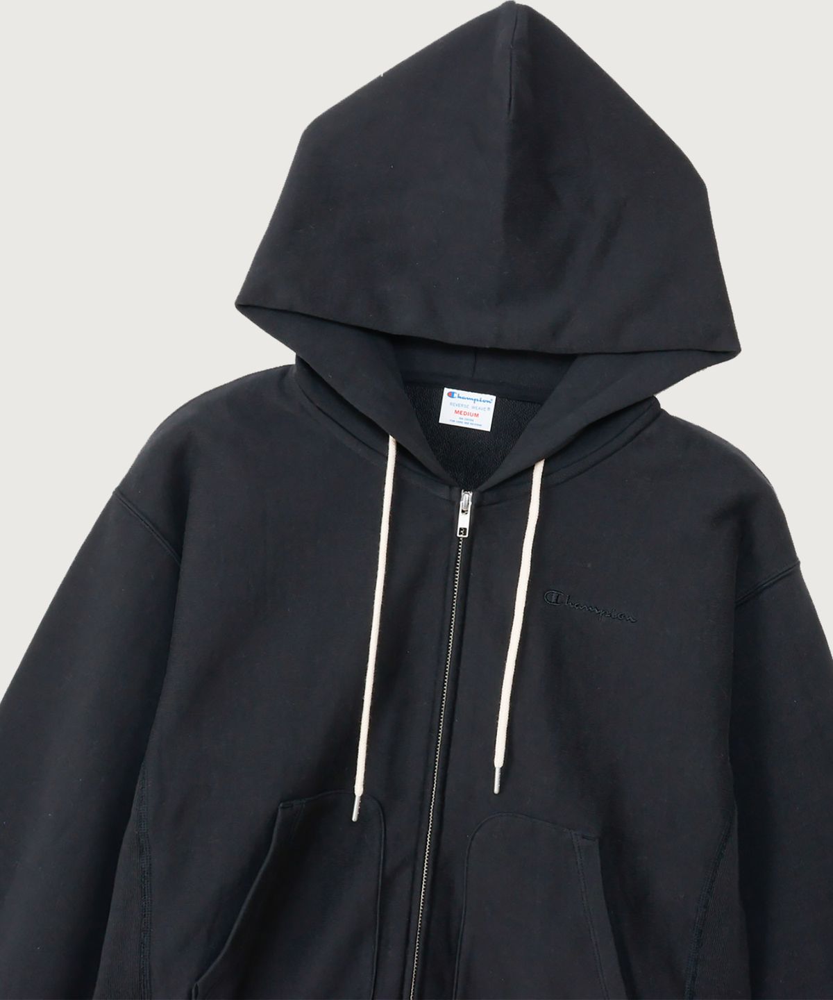 챔피온(CHAMPION) 여성 리버스위브 스몰 로고 루즈핏 후드 집업 Off Black