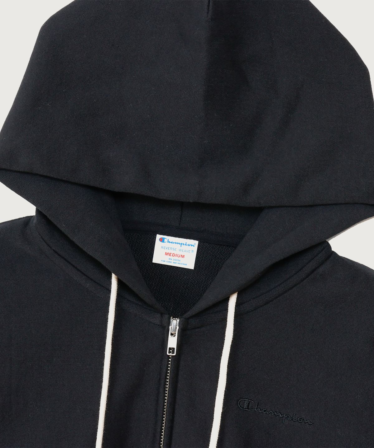 챔피온(CHAMPION) 여성 리버스위브 스몰 로고 루즈핏 후드 집업 Off Black