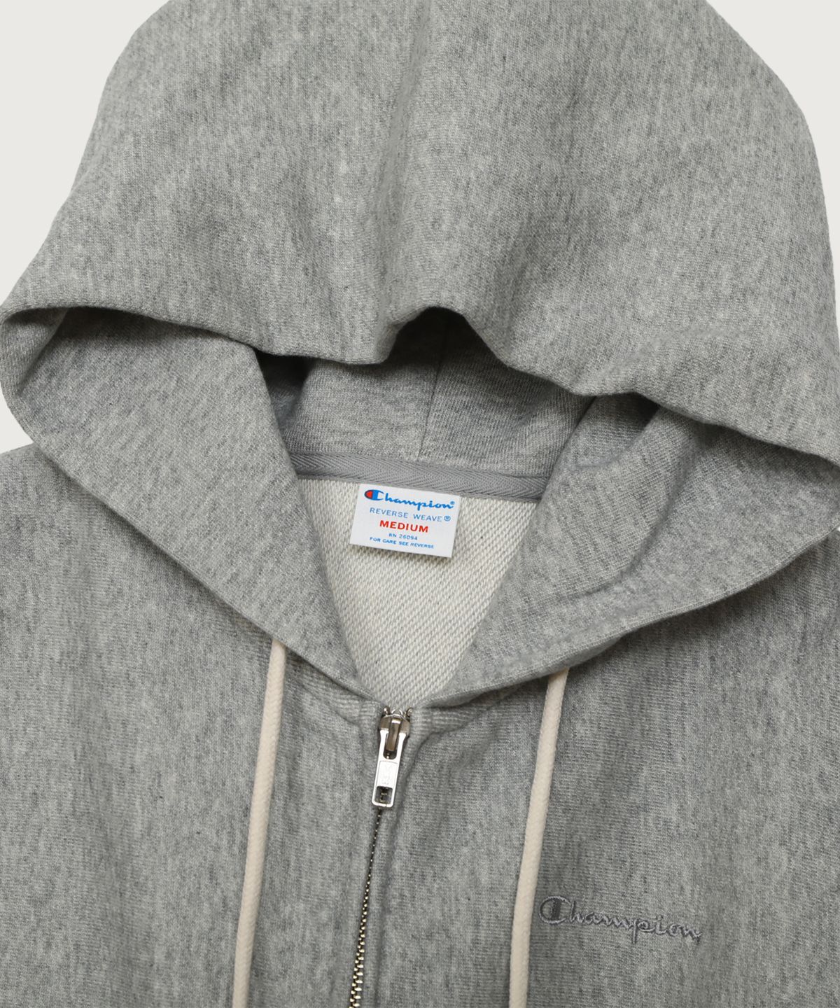 챔피온(CHAMPION) 여성 리버스위브 스몰 로고 루즈핏 후드 집업 Oxford Grey