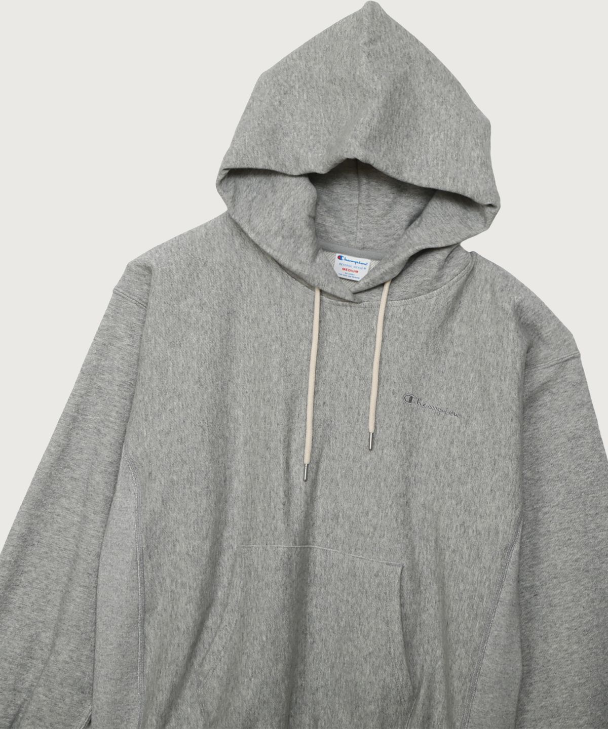 챔피온(CHAMPION) 여성 리버스위브 스몰 로고 루즈핏 후드 티셔츠 Oxford Grey